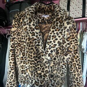Parker Leopard-Print Faux Fur Jacket in Brown and Black